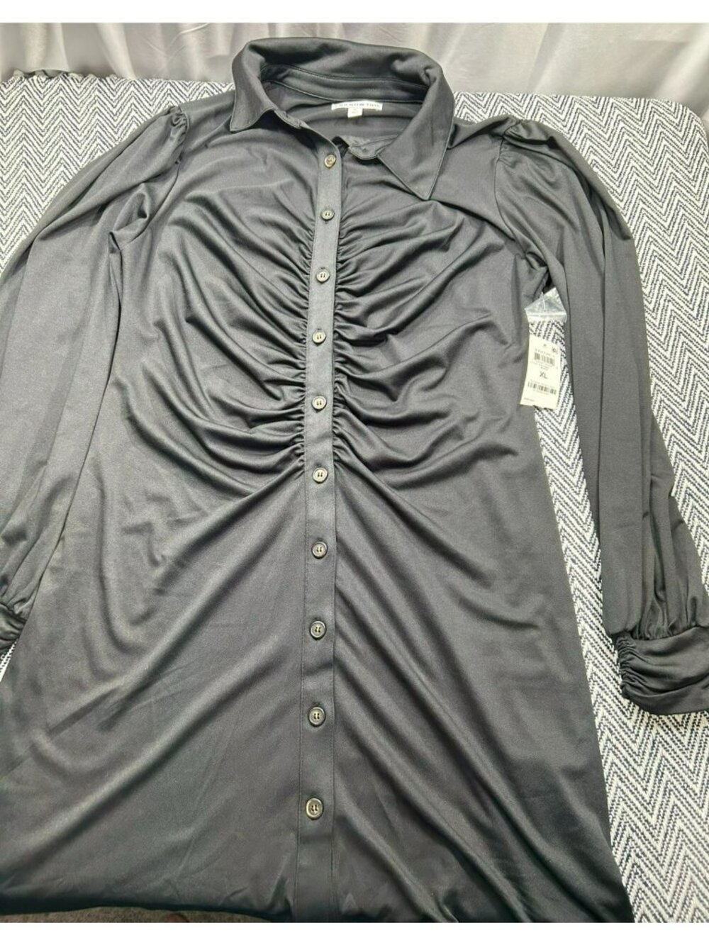 And Now This Black Button-Up Ruched Front Long Sleeve Shirt Dress XL - Picture 2 of 4
